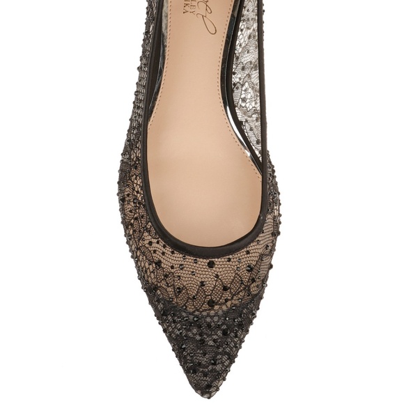 Jewel Badgley Mischka Juliana Lace Ballet Flat Black Evening Dress Shoes Pumps 7 - Picture 6 of 16